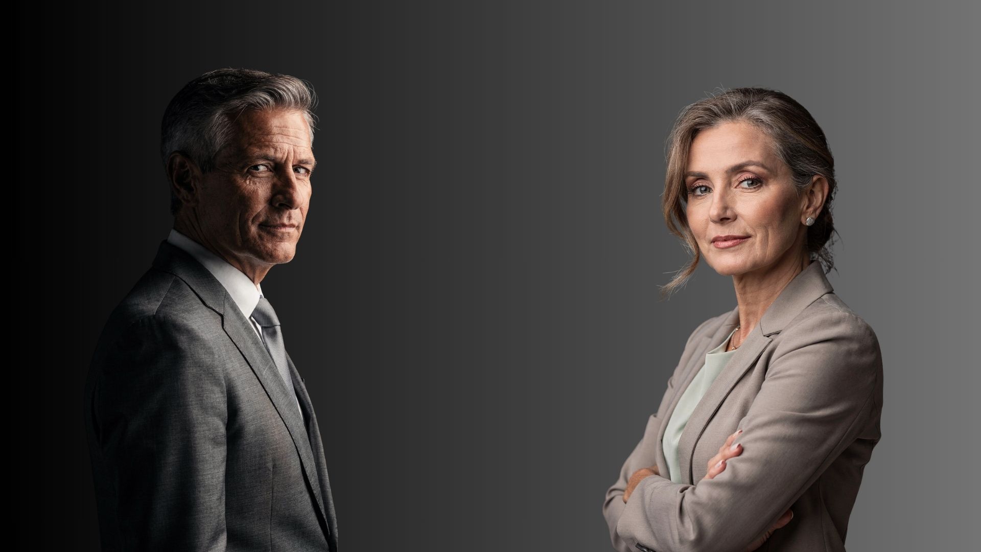 Porträt erfahrener Führungspersönlichkeiten mit der Headline „Transfer ist ein Strukturprozess“ – symbolisch für strukturelle Integration von Wissen und Verantwortung im Übergang.